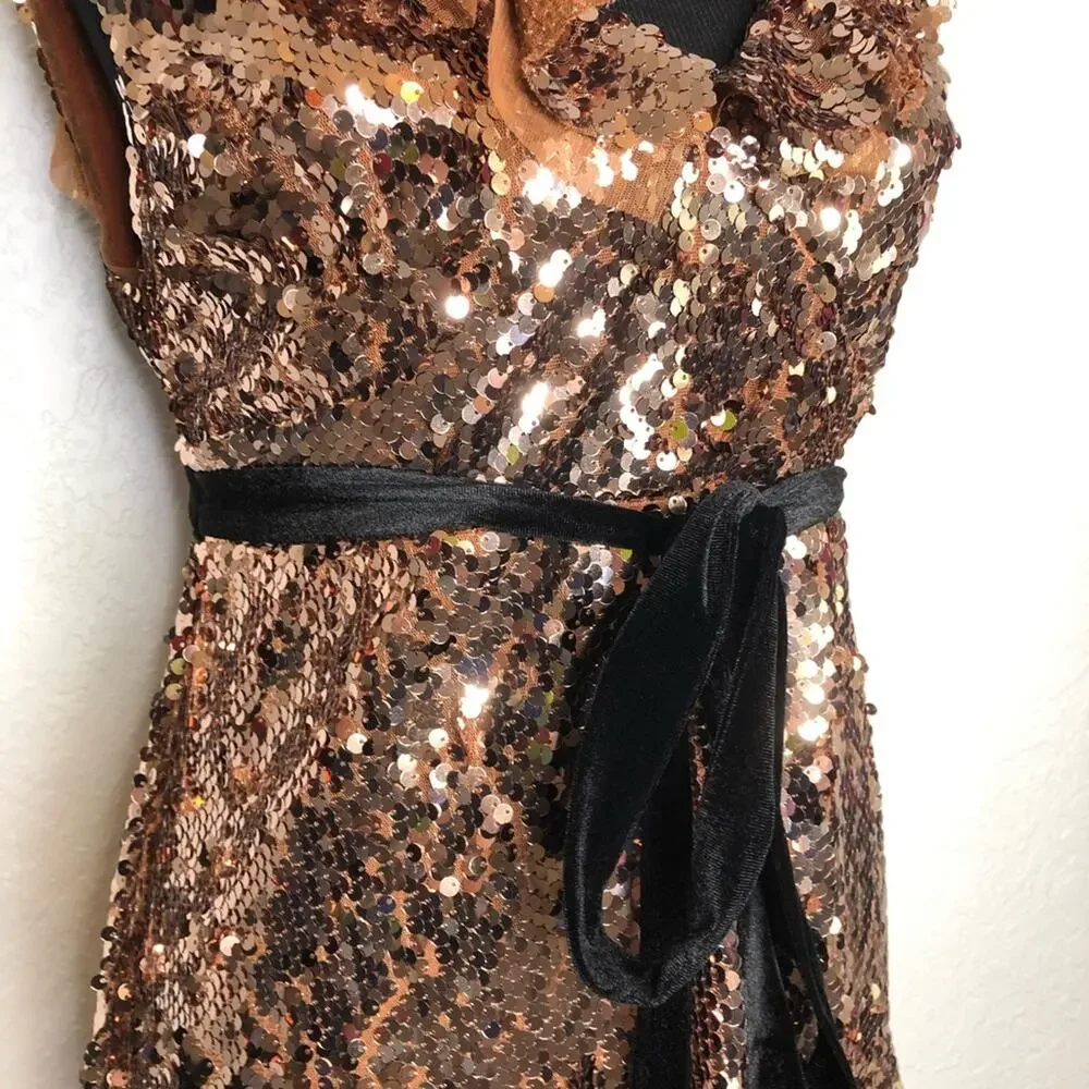 Free People copper bronze sequin open back dress size 4